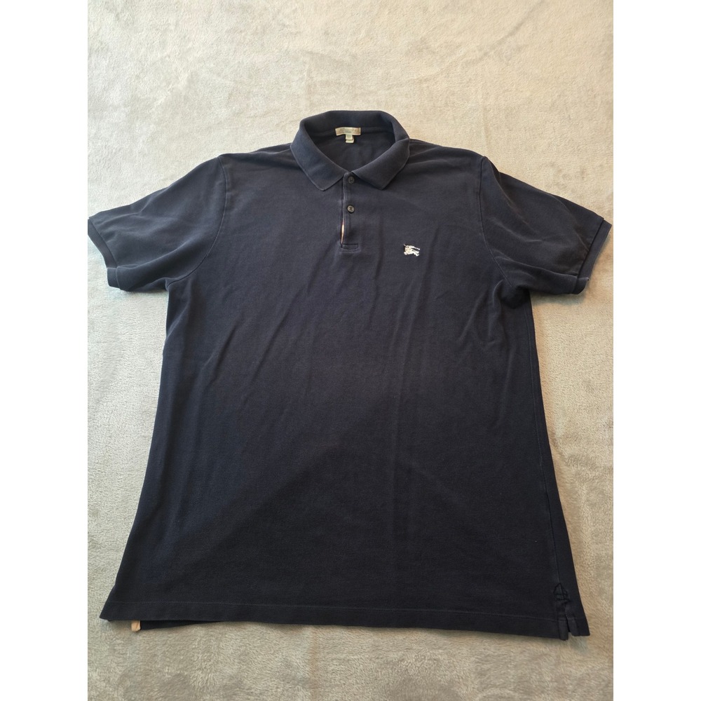 Burberry Brit Polo Shirt Mens XL Navy Blue Nova Check Placket Short Sleeve